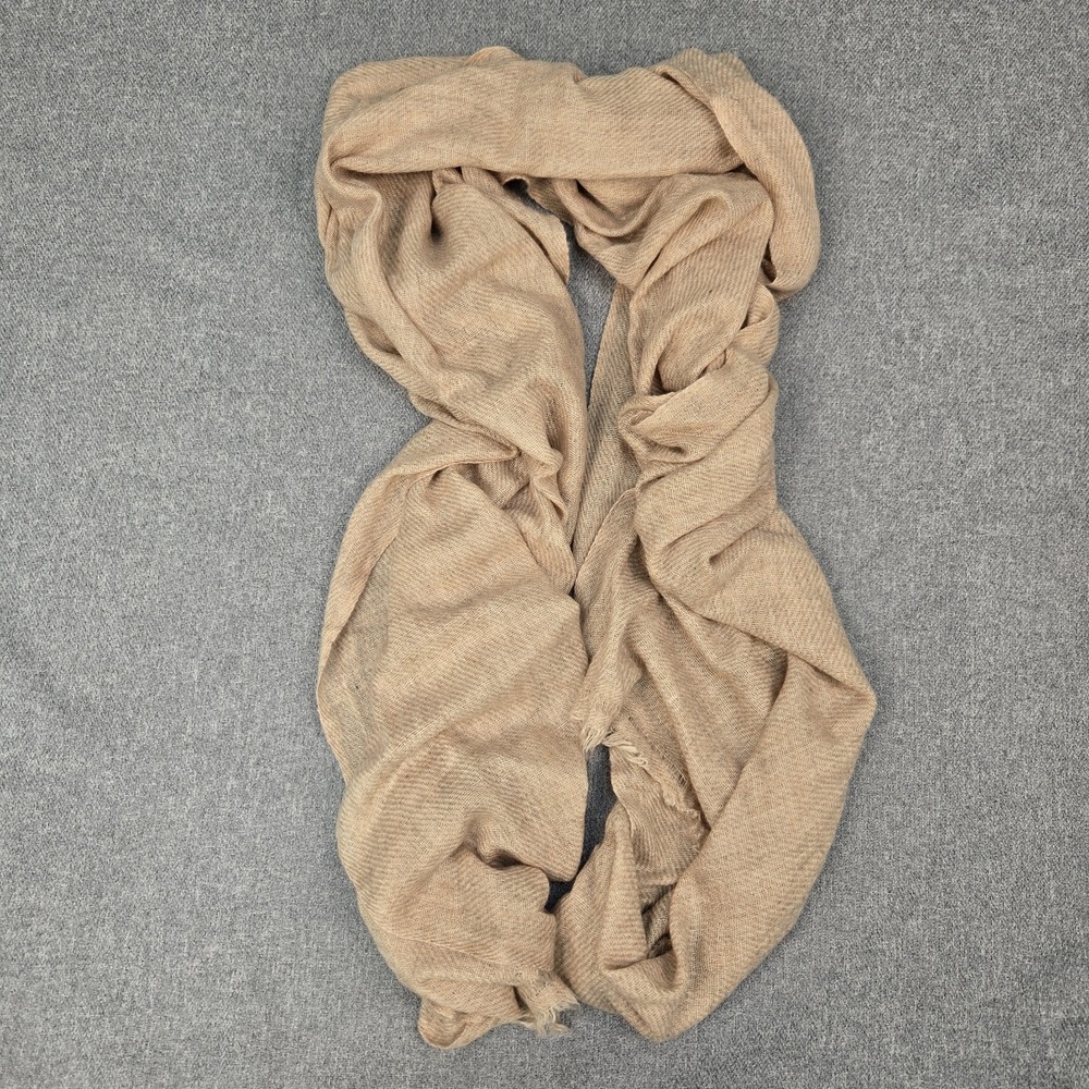 100% Cashmere Scarf Wrap Shawl Beige Camel Oversized Handloomed Nepal 80" Soft - Picture 2 of 7
